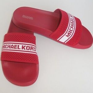 red michael kors slides